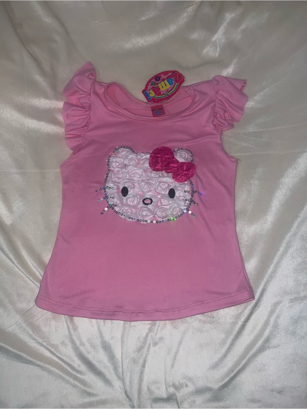 Kids Pink Hello Kitty Ruffle Sleeve Tee